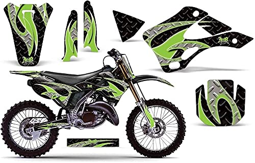 AMR Racing MX ダート自動二輪車 グラフィック一揃いの道具 ステッカー デカール 電話番号一皿 カワサキ KX125 KX250 1999-2002相応う トライバルフレーム 緑であること 黒いこと