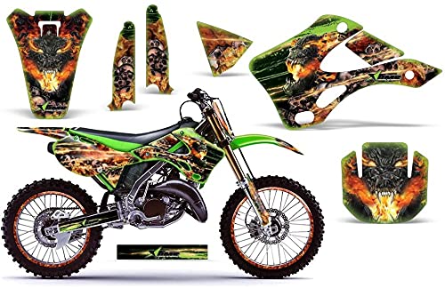 AMR Racing MX ダートバイク グラフィックキット ステッカー デカールとナンバープレート カワサキ KX125 KX250 1999-2002対応 - ファイアストームグリーン｜global研究所