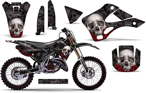 AMR Racing MX ダート自動二輪車 グラフィック一揃いの道具 ステッカー デカール 電話番号お皿 カワサキ KX125 KX250 1999-2002相応う ボーンコレクターブラック