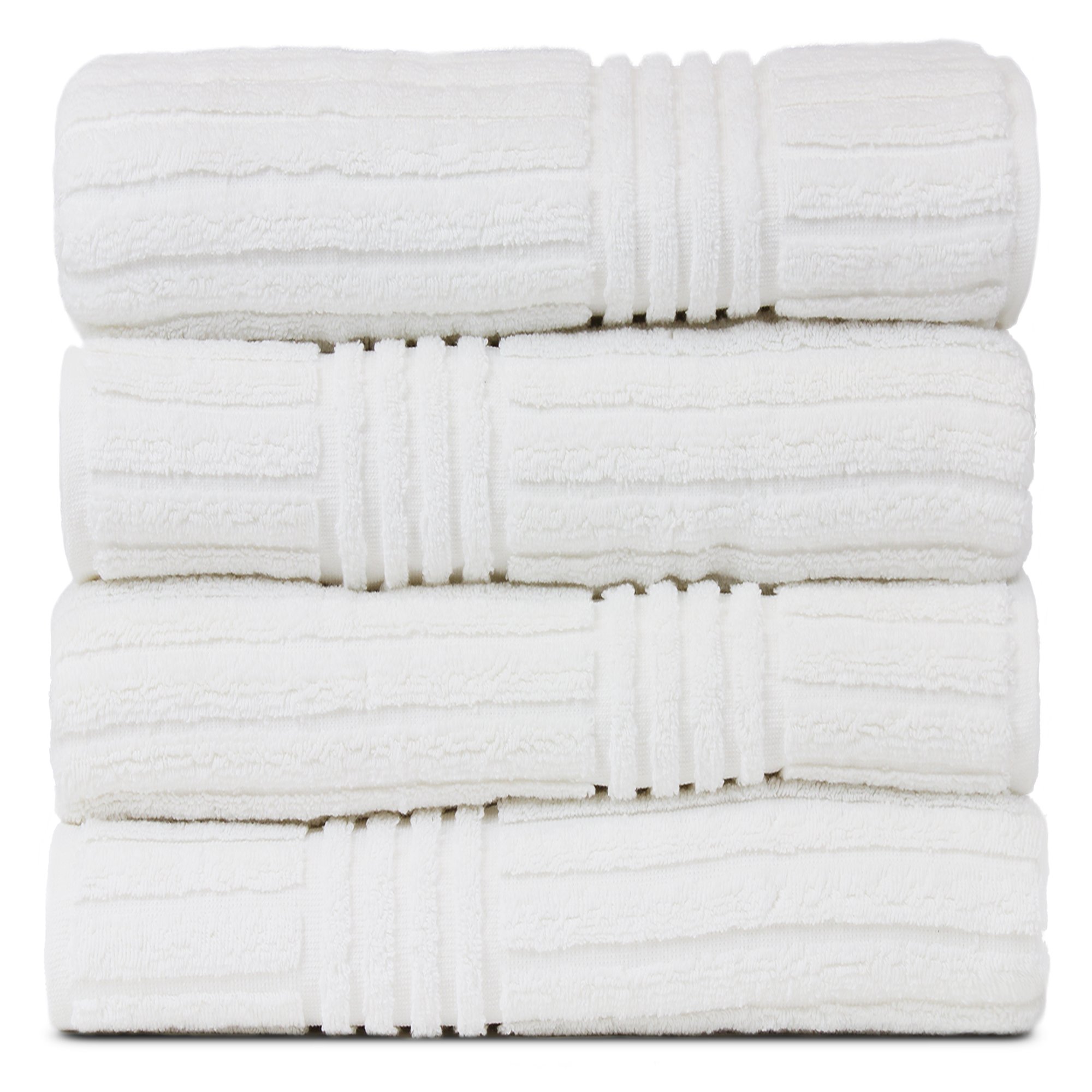 Bare綿織物852 ? 1501 ? 01飛び切り泊まり\u0026 Spa肋筋編みチャネルパターンバスタオル Bath Towel - Set of 4 白いこと 852-1501-01