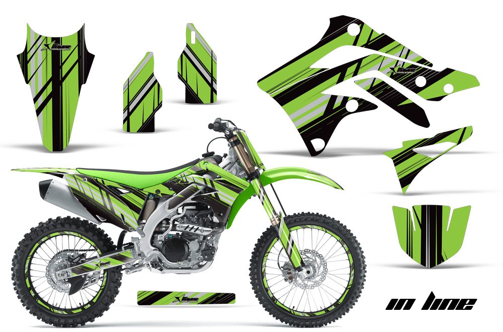 AMR Racing MX ダート自動二輪車 グラフィック一揃いの道具 ステッカー デカールと電話番号一皿 カワサキ KXF450 2012-2015相応う - インラインブラックグリーン