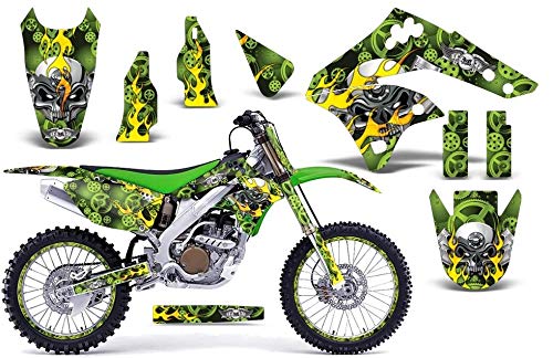 AMR Racing MX ダート自動二輪車 グラフィック一揃いの道具 ステッカー デカールと電話番号一皿 カワサキ KXF250 2006-2008相応う モーターヘッドグリーン