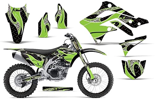 Kawasaki kxf450 2012 ? 2015 MXダートバイクグラフィックキットステッカーデカールkx450 F with Number Plates Tribal Flames緑であること黒いこと