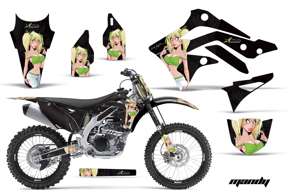 AMR Racing MX ダート自動自転車 グラフィック一揃いの道具 ステッカー デカールと携帯電話一皿 カワサキ KXF450 2012-2015相応う - マンディグリーン