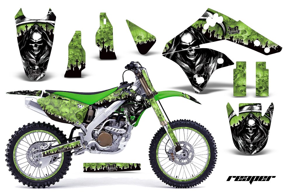 AMR Racing MX ダート自動二輪車 グラフィック一揃いの道具 ステッカー デカール 電話番号一皿 カワサキ KXF250 2006-2008相応う リーパーグリーン