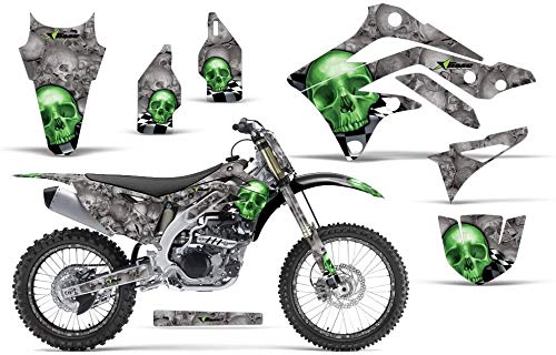 AMR Racing MX ダート自動二輪車 グラフィック一揃いの道具 ステッカー デカールと電話番号お皿 カワサキ KXF450 2012-2015相応う - チェッカードスカルグリーン