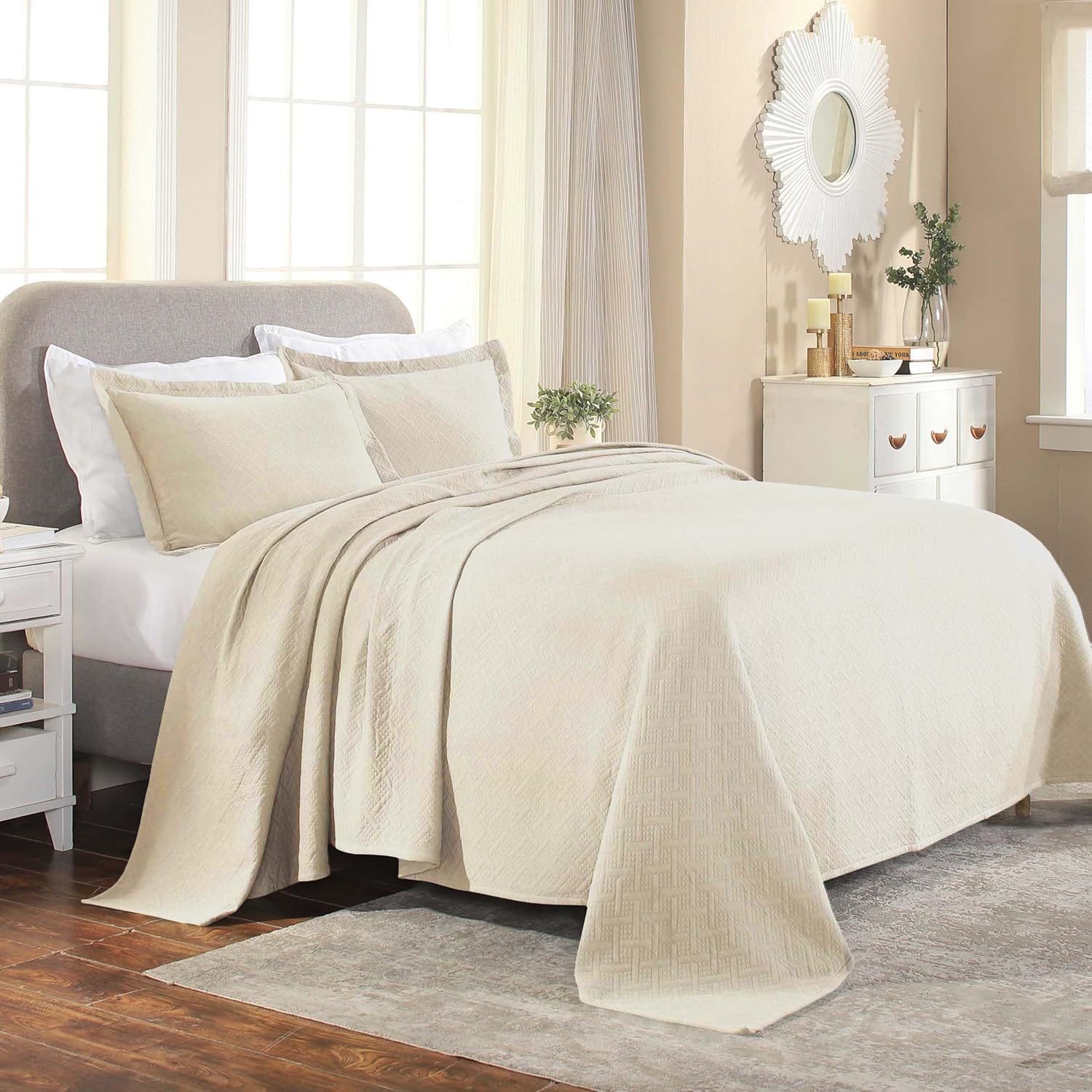Superior 100% Cotton Basket Matelasse Queen Bedspread Ivory｜global研究所