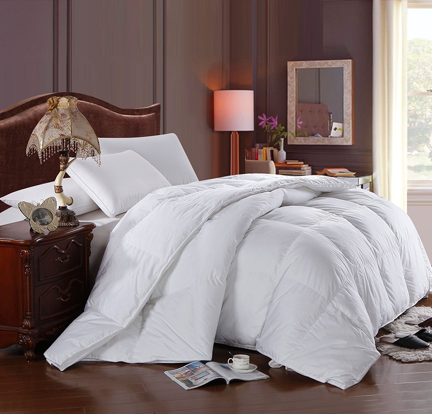 Royal Hotel Bedding ダウン掛け布団 ライト 低刺激性 オーバーサイズ キングサイズ ダウン掛け布団 600フィルパワー 100%コットン シェル ダウンプルーフ インサート掛け布団 コーナータブ付き