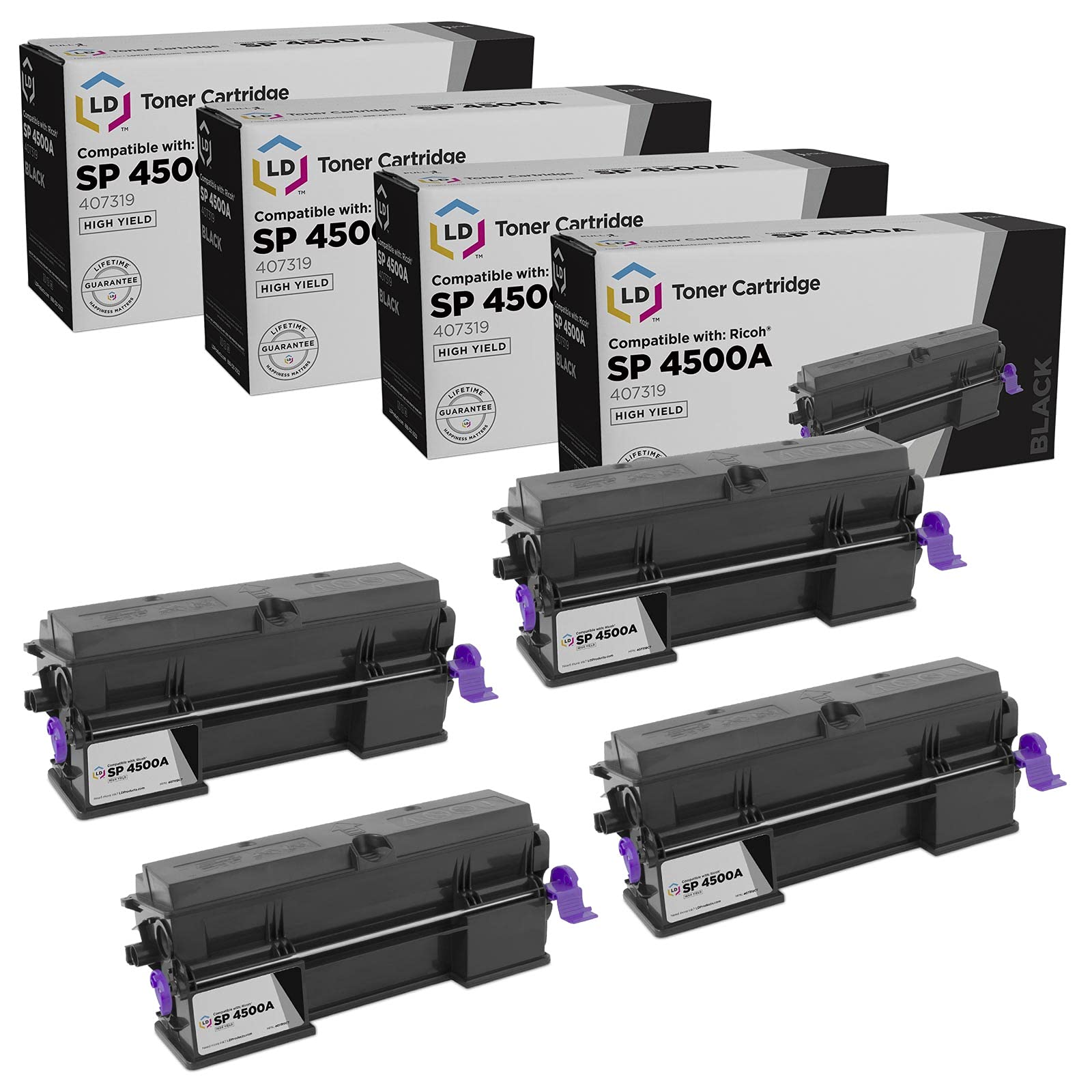 LD ?取り替えっこRicoh 407319 / SP 4500 A Set of 4高イールドブラックトナーカートリッジSP 3600dnでの当て嵌める、SP 3600sf、SP 3610sf、SP 4510dn、SP 4510sf \u0026 MP 401spf ( 6 000ペイジYield )
