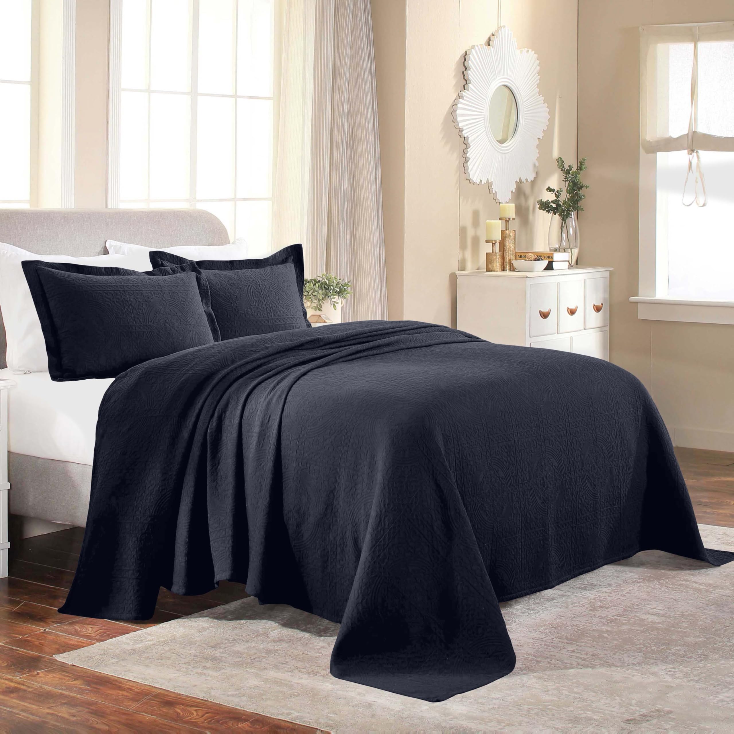 優れたMedallionベッドスプレッド枕Shams キング ブルー BEDSPREAD FLEUR-KG-NB|global研究所