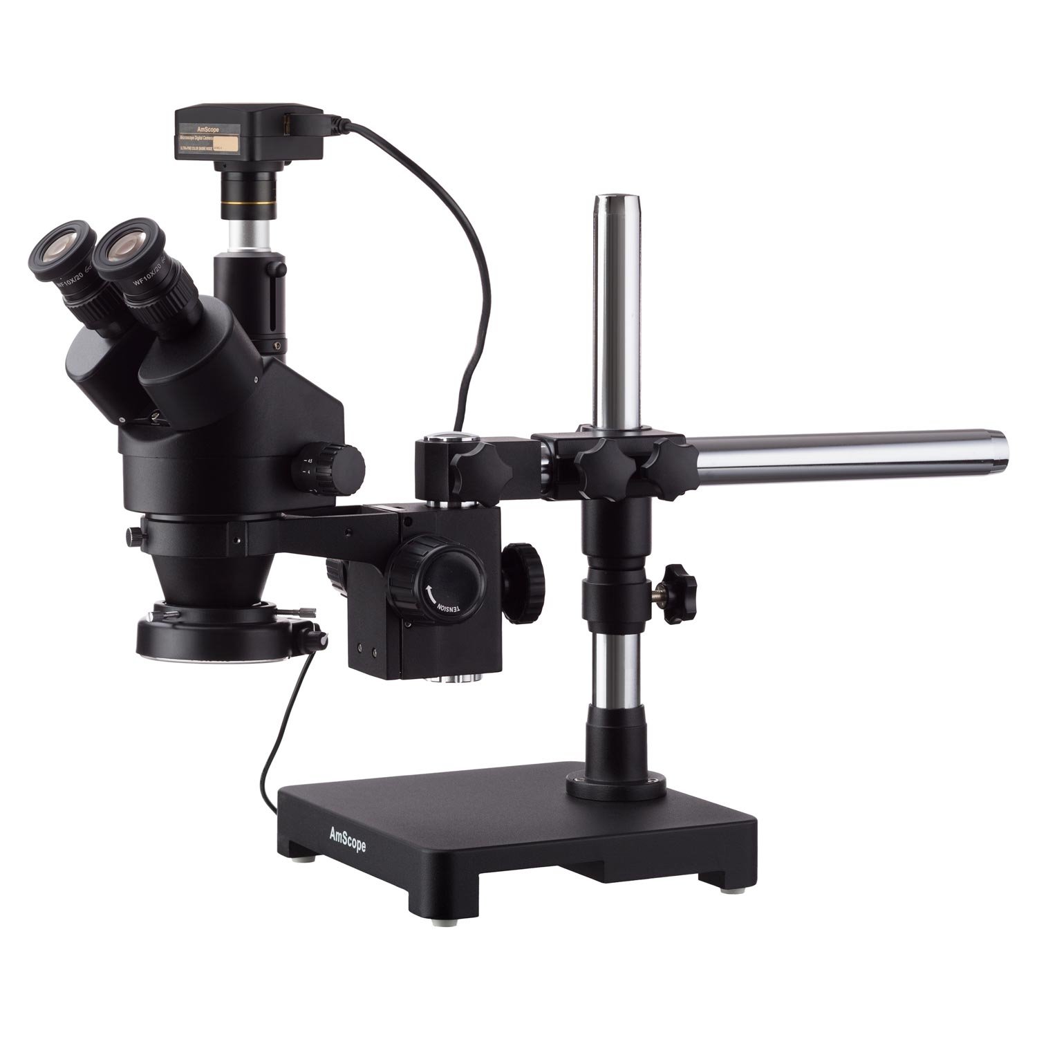 AmScope 18MP USB3.0カメラ付きシングルアームブームスタンド+ 144 LEDコンパクトリングライトで3.5X-180Xブラック三眼鏡ステレオズーム顕微鏡