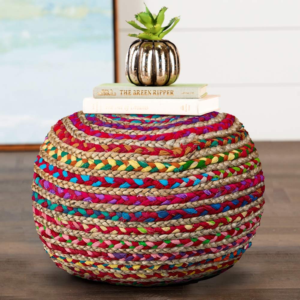 L.R. Resources Boho Beauty Braided Pouf Ottoman  14 x 20  Multicolor -