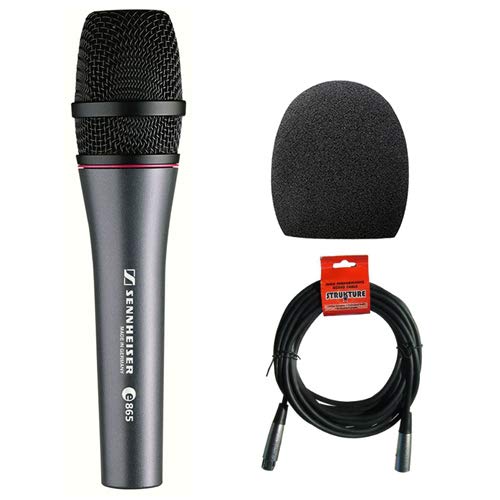 Sennheiser E865 カーディオイド ハンドヘルド コンデンサーマイクロホン XLR-XLR有線テレビとフォームウインドスクリーン付き添い人 1-5/8inマイクロホン用
