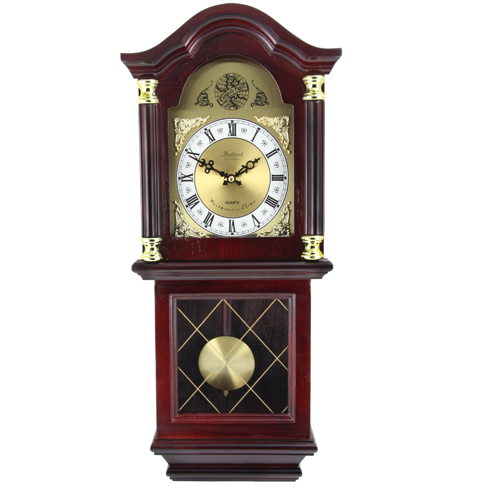 Bedford Clock Collection BED-7071 26 インチ. Antique Mahogany Cherry Oak Chiming Wall Clock with Roman Numerals