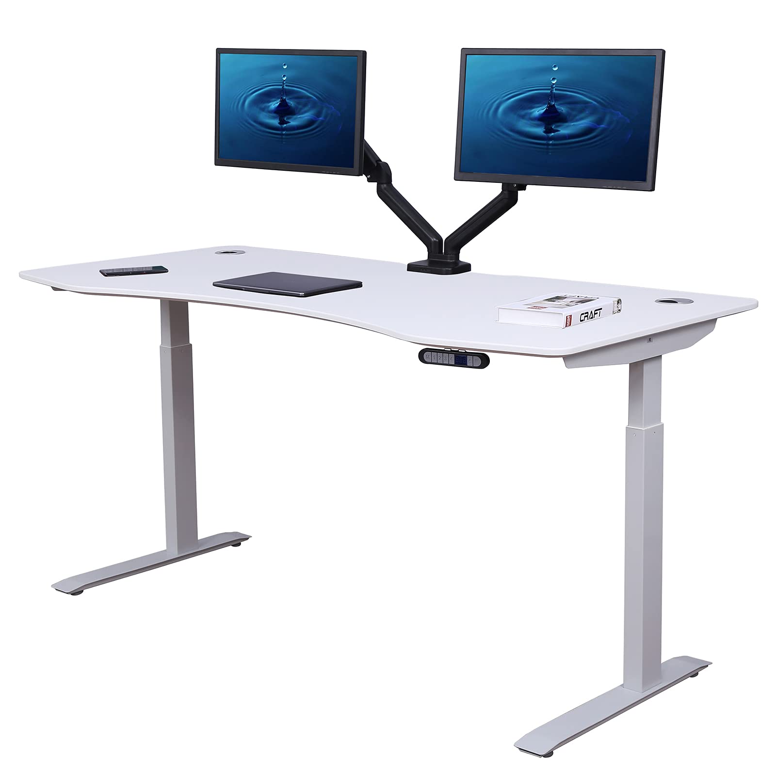 ApexDesk Eliteつづき物 60inW 明かり高さ合わせる能力のある スタンディングデスク (記憶装置制御装置、60in白いこといの一番、オフホワイトフレーム)
