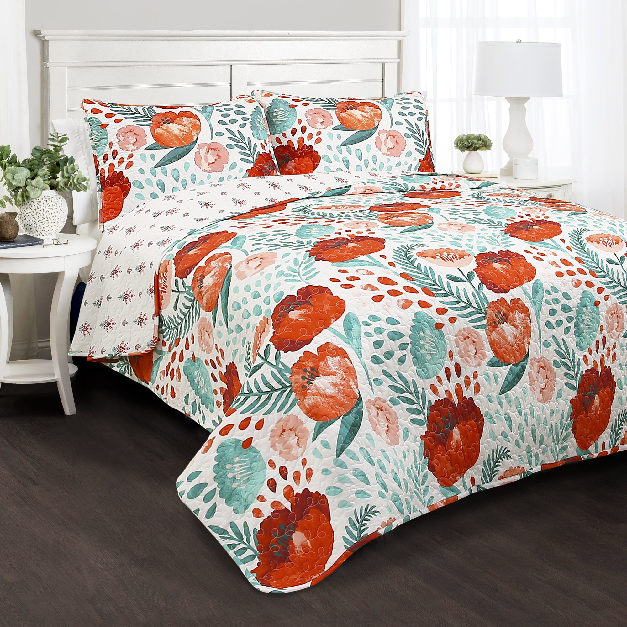 Poppy Garden Quilt Multi 3pc Set Full/ Queen