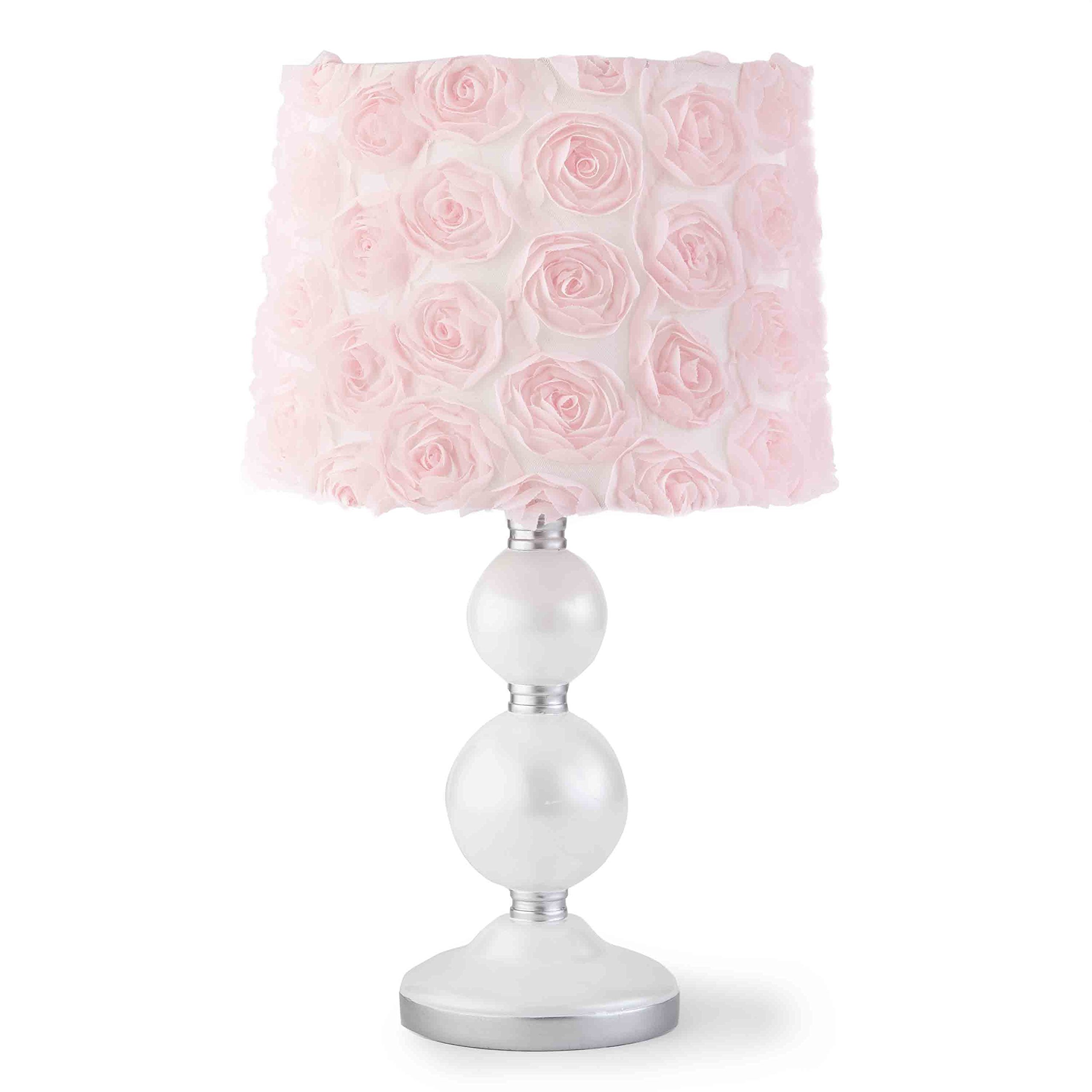 Levtex Baby - Elise Table Lamp - Spindle Base with Pink Rosette Shade Lamp - Nursery Lamp - Base and Shade - Pink  Grey and White - Nursery Accessories - Measurements: 22 インチ. high and 6 インチ. Diameter