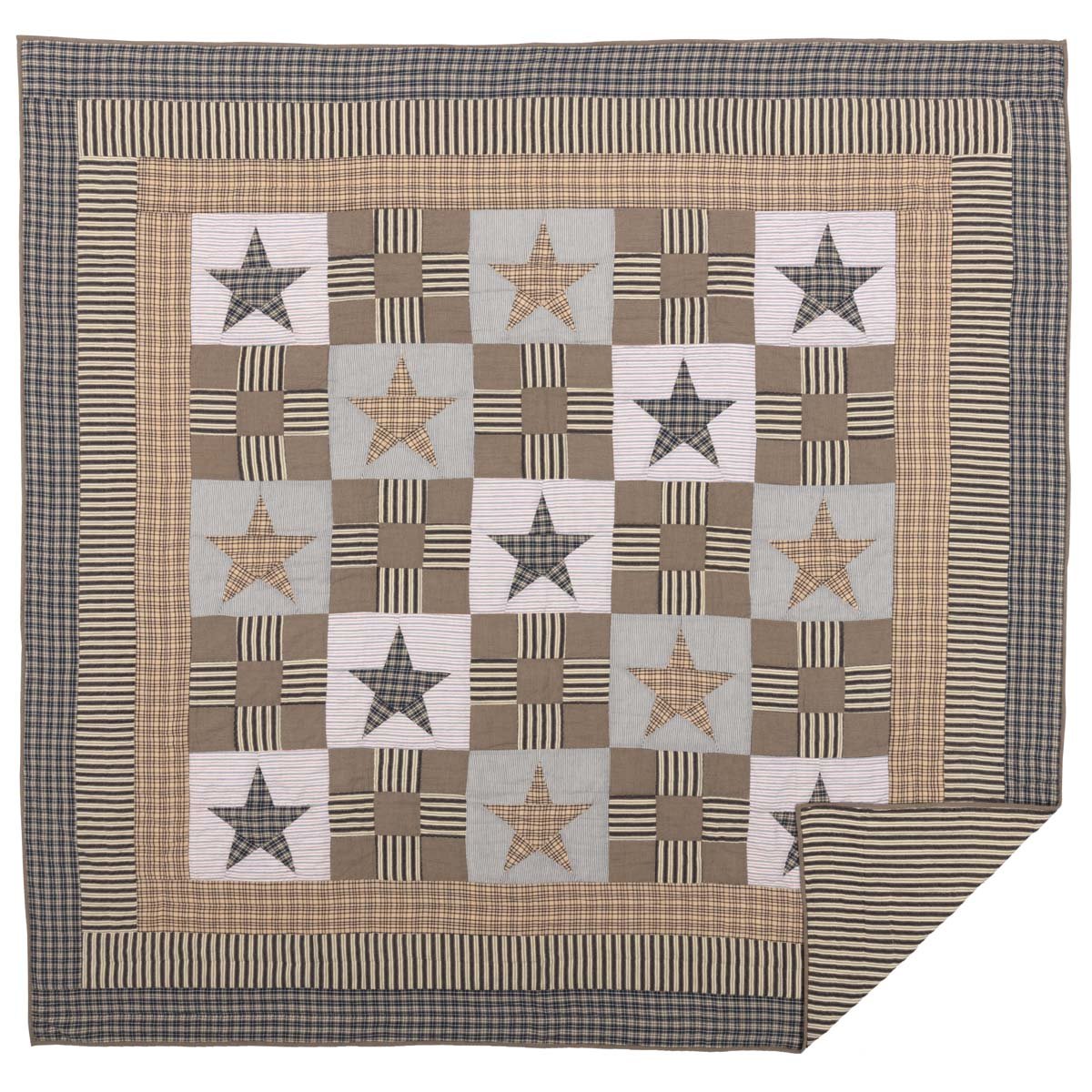 VHC Brands Primitive Bedding 9inepatch キルト クイーン ウォームグレー