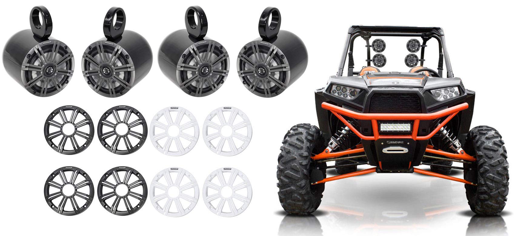 (4 )キッカー45 粁654 6.5  390ワットブラックタワースピーカーfor Polaris RZR/ATV/UTV