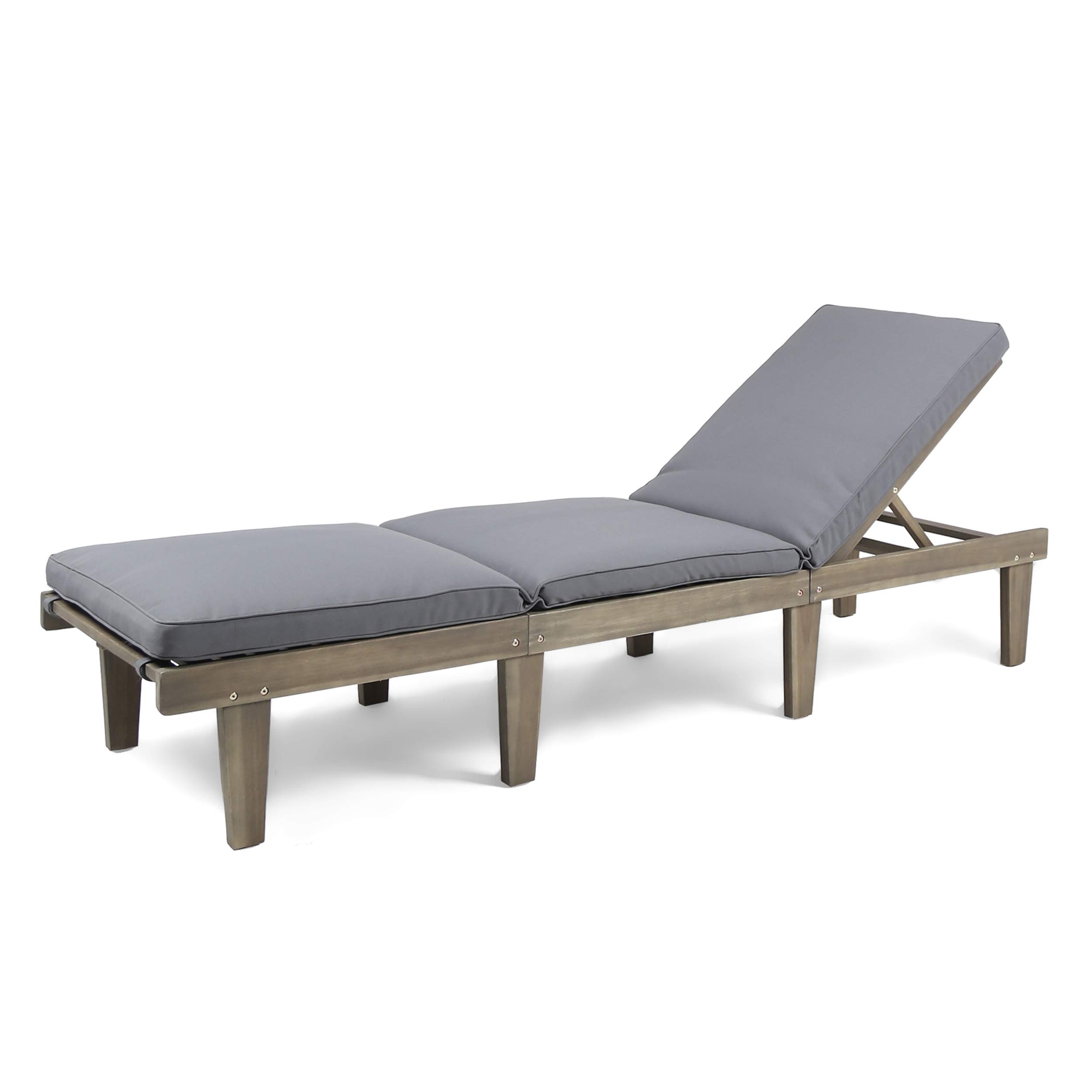 Christopher Knight Home 304376 Alisa Outdoor Acacia Wood Chaise Lounge  Grey Finish/Dark Grey Cushion