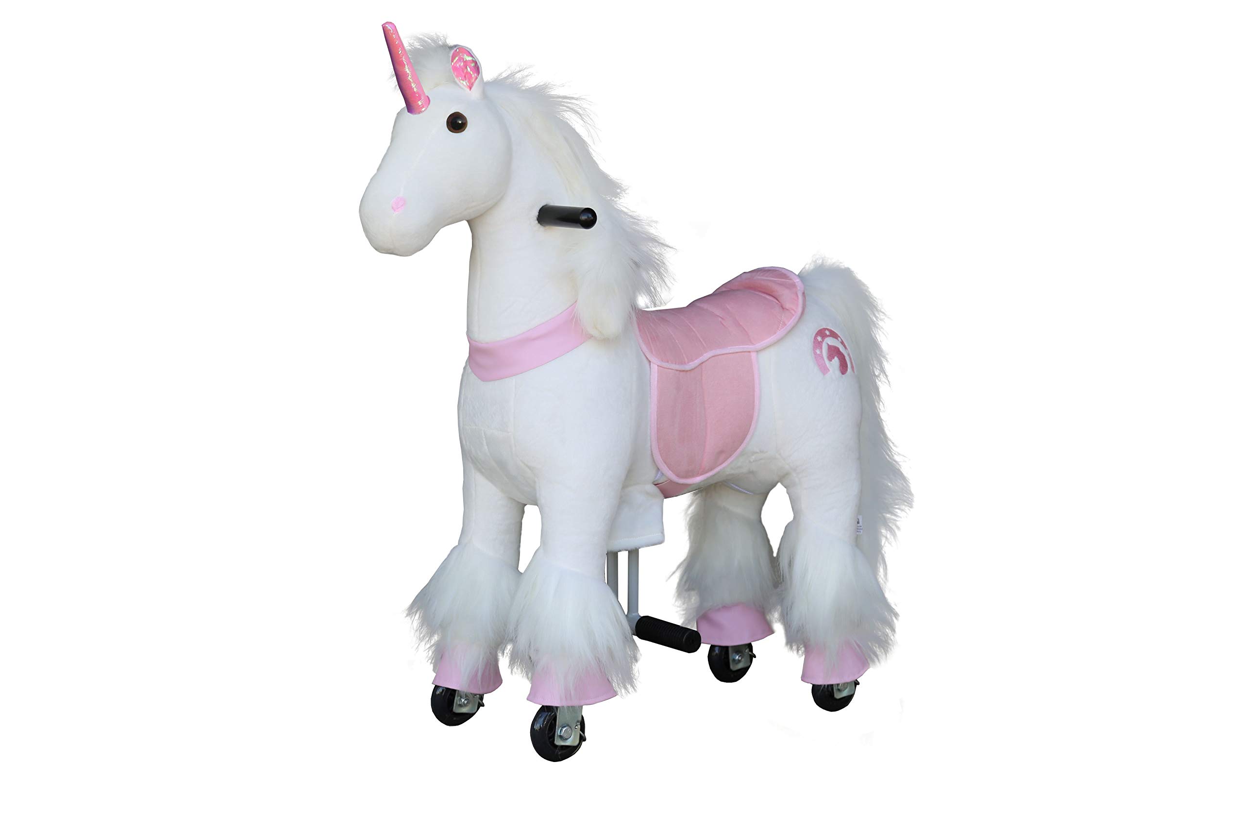 メダリオン - My Pony Ride On Real Walking Horse 3歳から6歳までのお子さん用 65重量ポンドまでのお子さん用 (色合い スモール サクラ色 ユニ玉蜀黍)