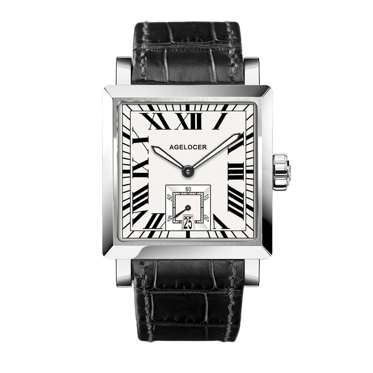 流行り物四角四面ウオッチメンズシルバーダイヤルレザーストラップスチールWatch with Date 3301 a1 A3301A1-White
