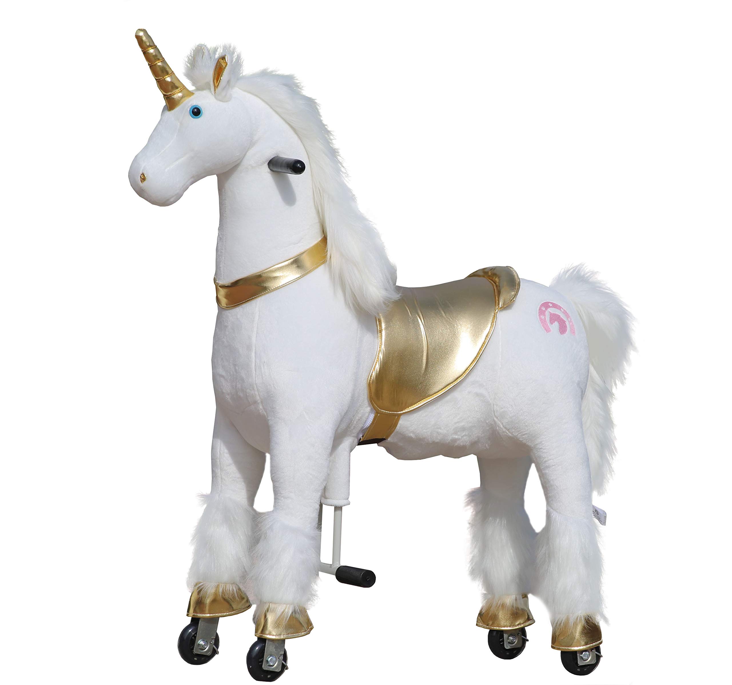 メダリオン - My Pony Ride On Real Walking Horse 5~12歳または最大110ポンド(カラーミディアムゴールデンユニコーン) 5~12歳の女の子向け