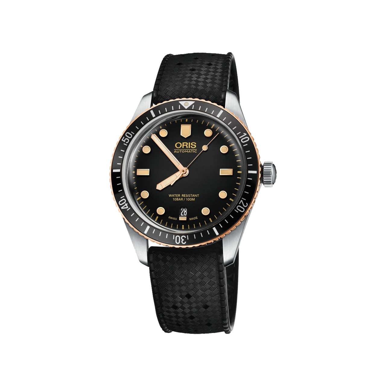 Oris ダイバーズ自動小銃ブラックダイヤルメンズラバーウォッチ 01 733 7707 4354-07 4 20 18