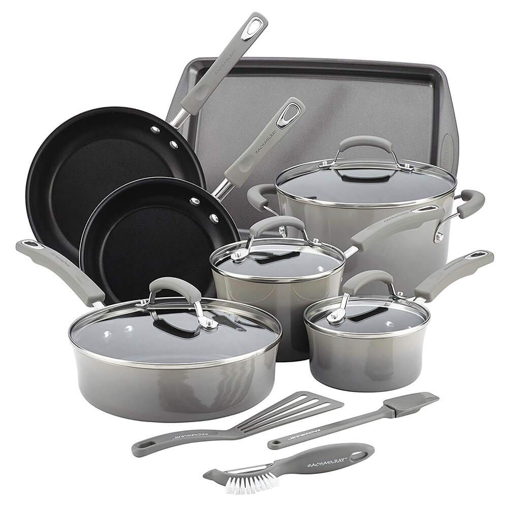 Rachael Ray 捉え所のないエナメル煮炊き物の具仕掛ける14ピースシーソルトグレー パソコン・周辺機器-PCサプライ・消耗品-インクカートリッジ