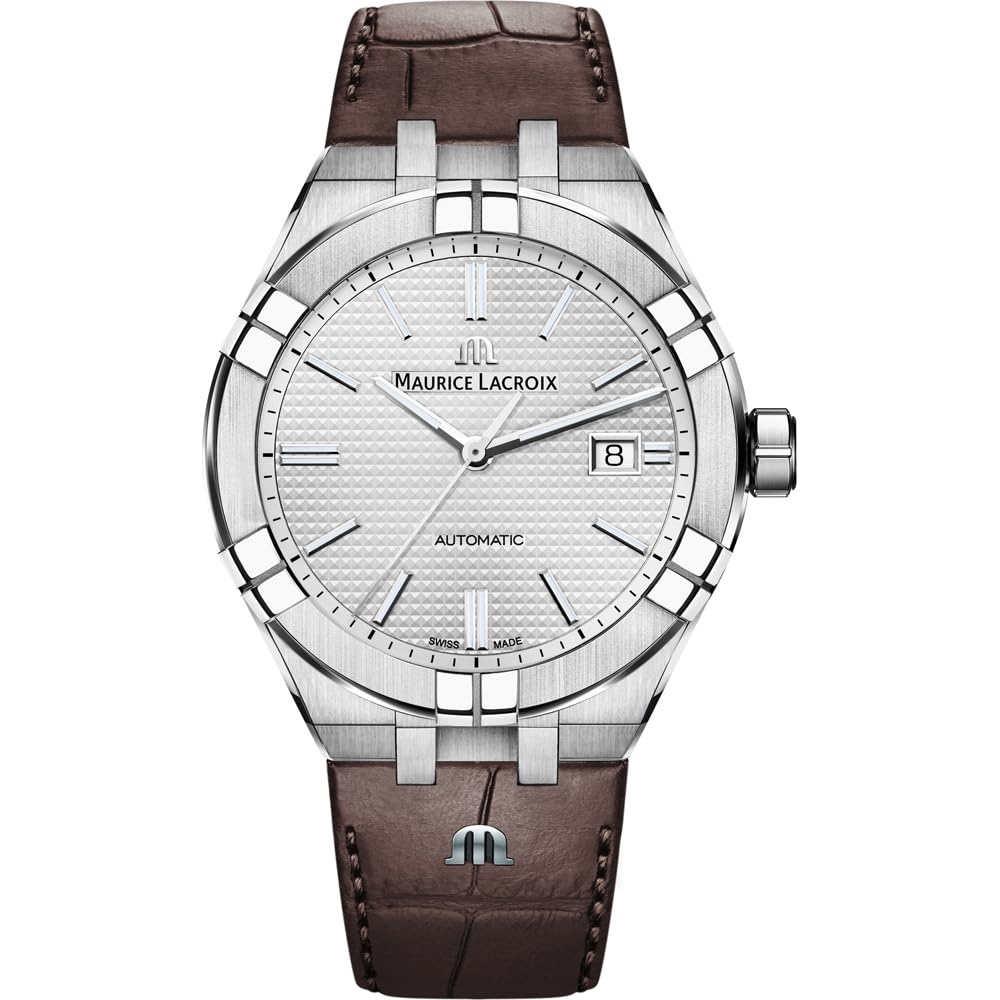 Maurice Lacroix メンズ Aikon 自動巻き 42mm 腕時計 シルバー/ブラウンレザー シルバー