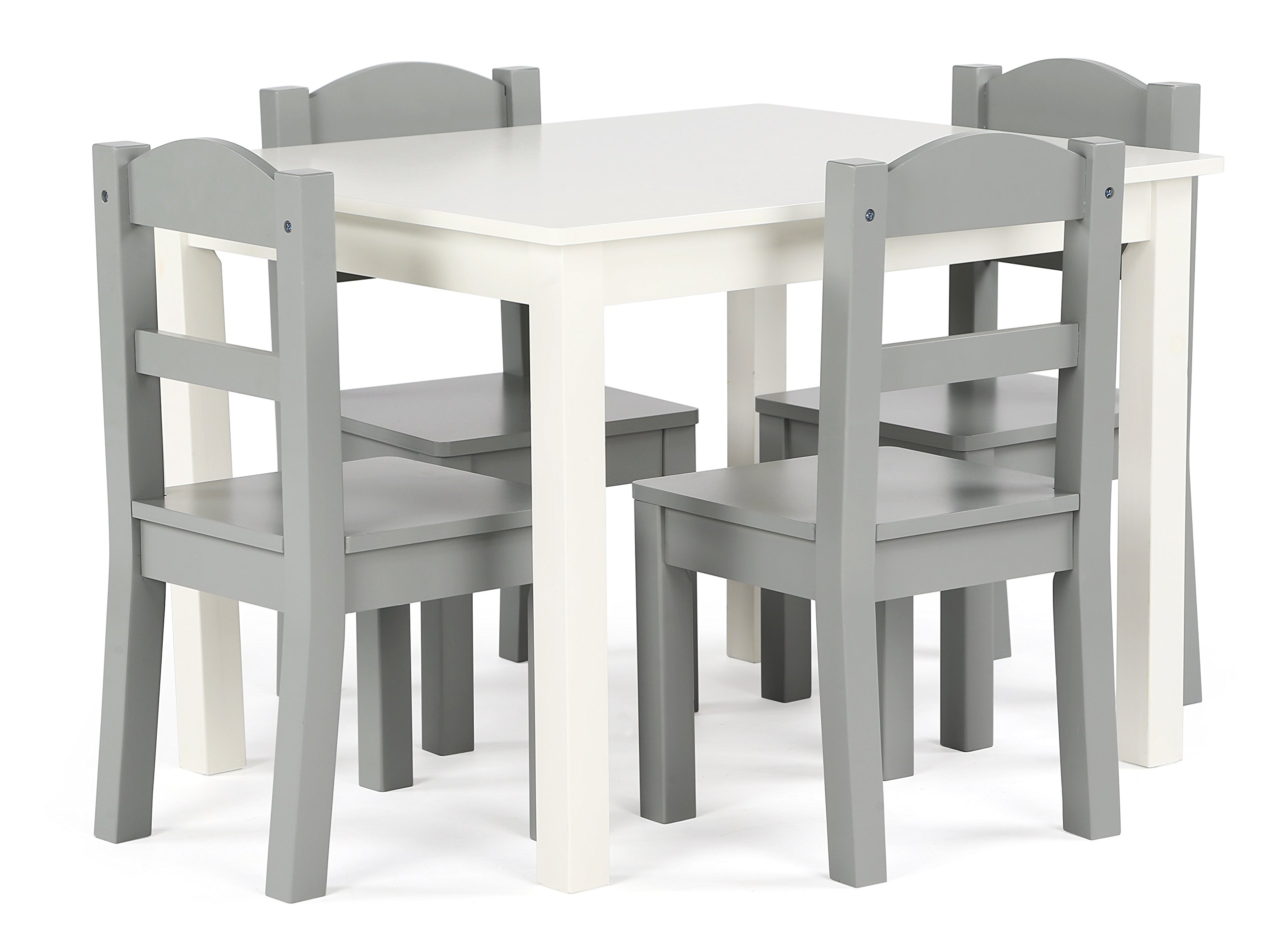 Humble Crew White/Grey Kids Wood Table and 4 Chairs Set