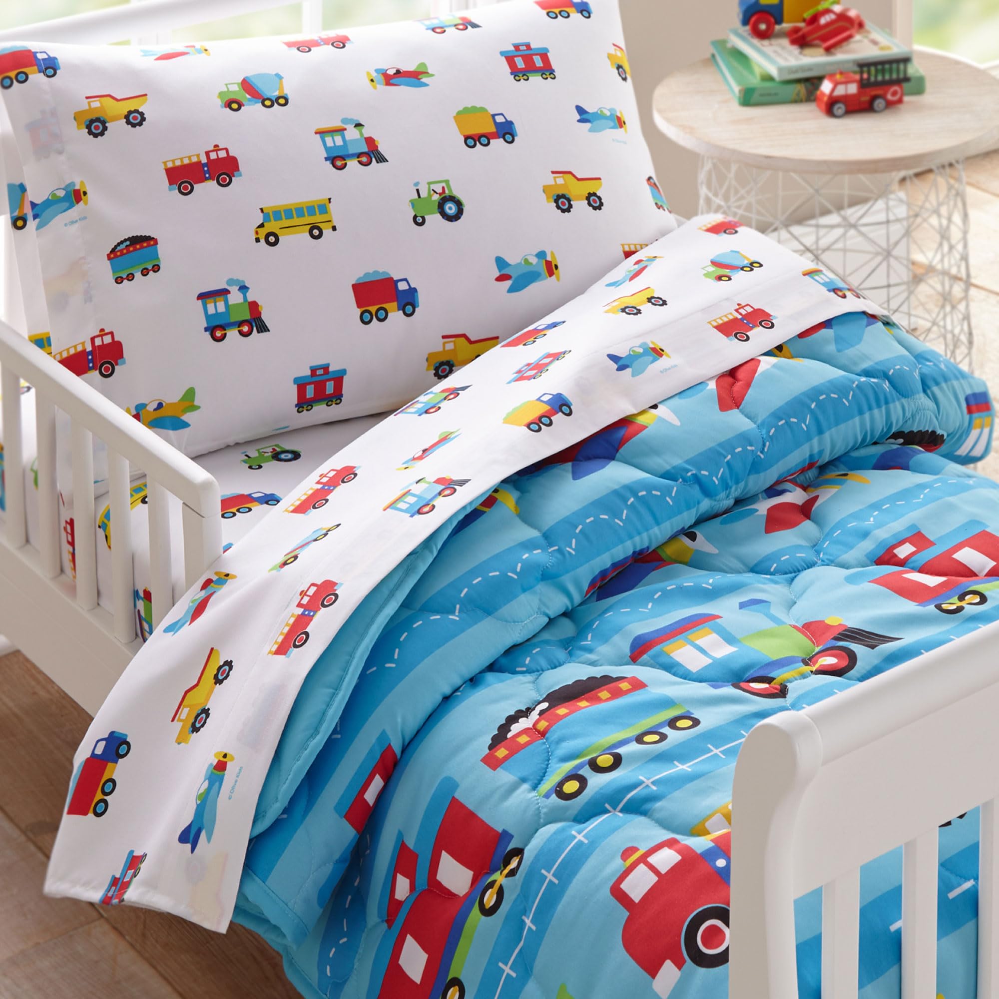 Wildkin 幼児用ベッドバッグ ? マイクロファイバー寝具4点セット 掛け布団、枕カバー、シーツ付き - 電車、飛行機、トラック