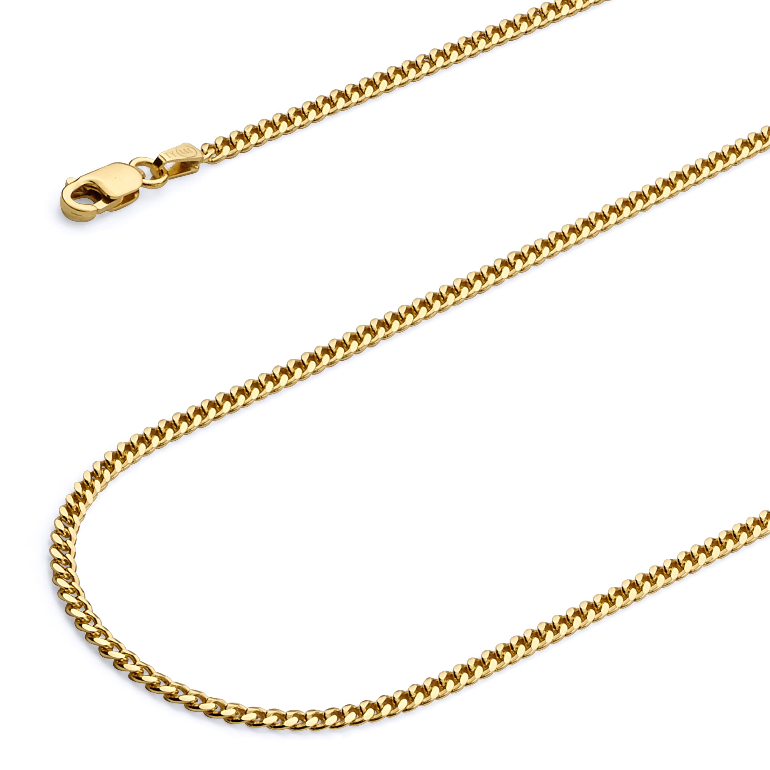 Wellingsale 14 K黄色ゴールド2 粍ソリッドマイアミキューバチェーンネックレスwith Lobster Claw Clasp