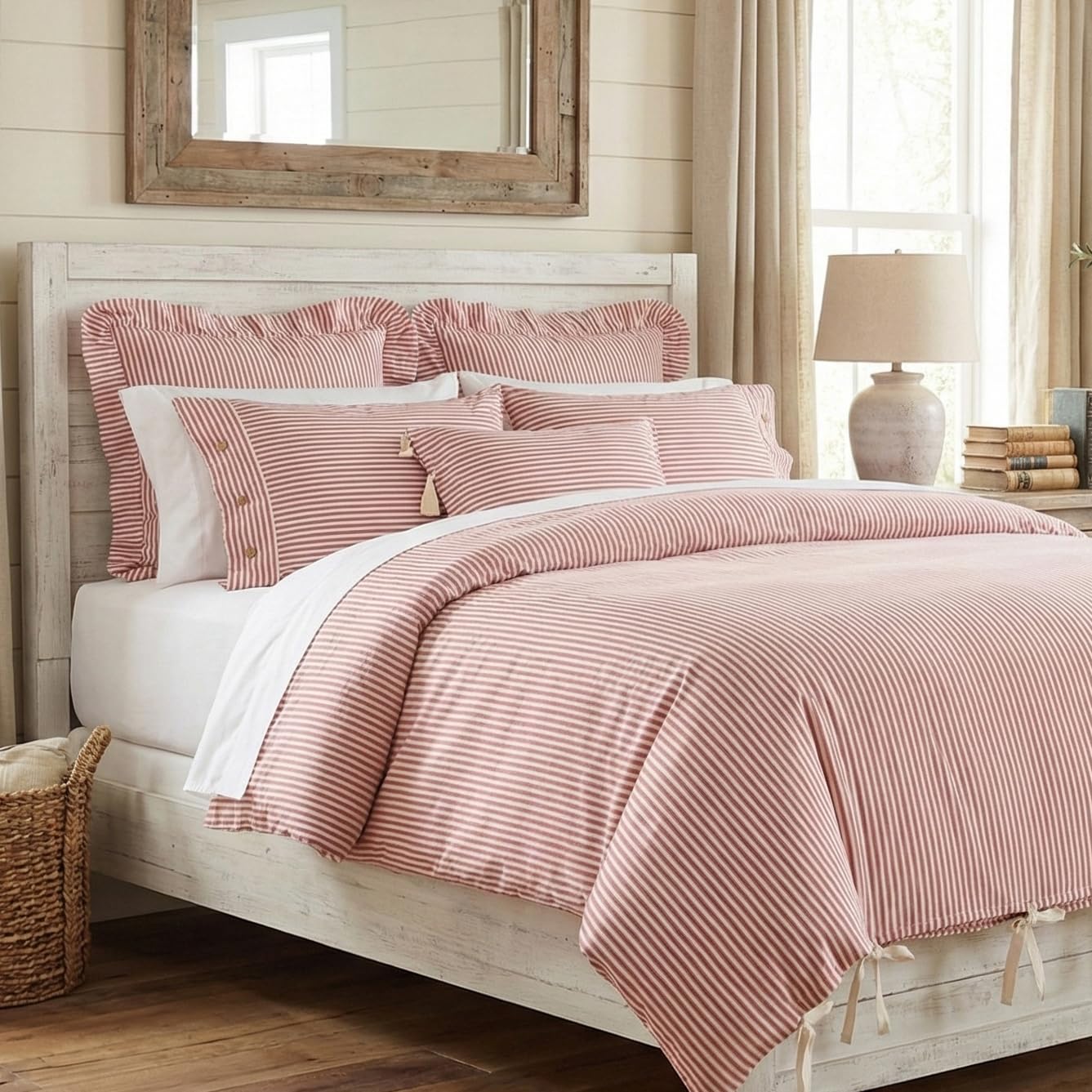 Piper Classics Farmhouse Tickingレッド寝具 Queen Duvet Cover レッド