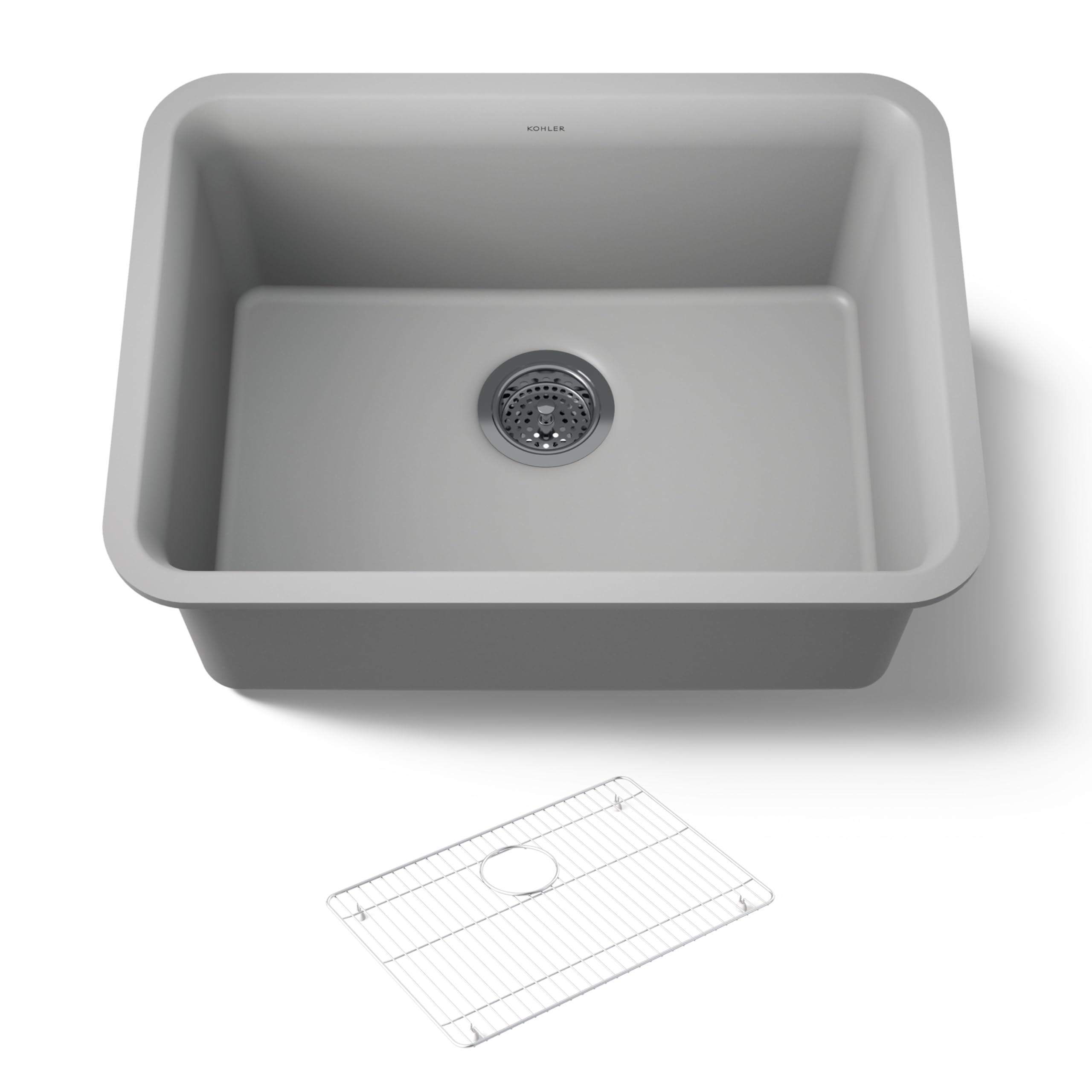 KOHLER K-28001-コマーシャル4 ケアン(R) 24-1/2in x 18-5/16in x 9-1/2in Neoroc(R) アンダーマウントシングルボウルラック 勝手もとシンク つや消し薄墨色