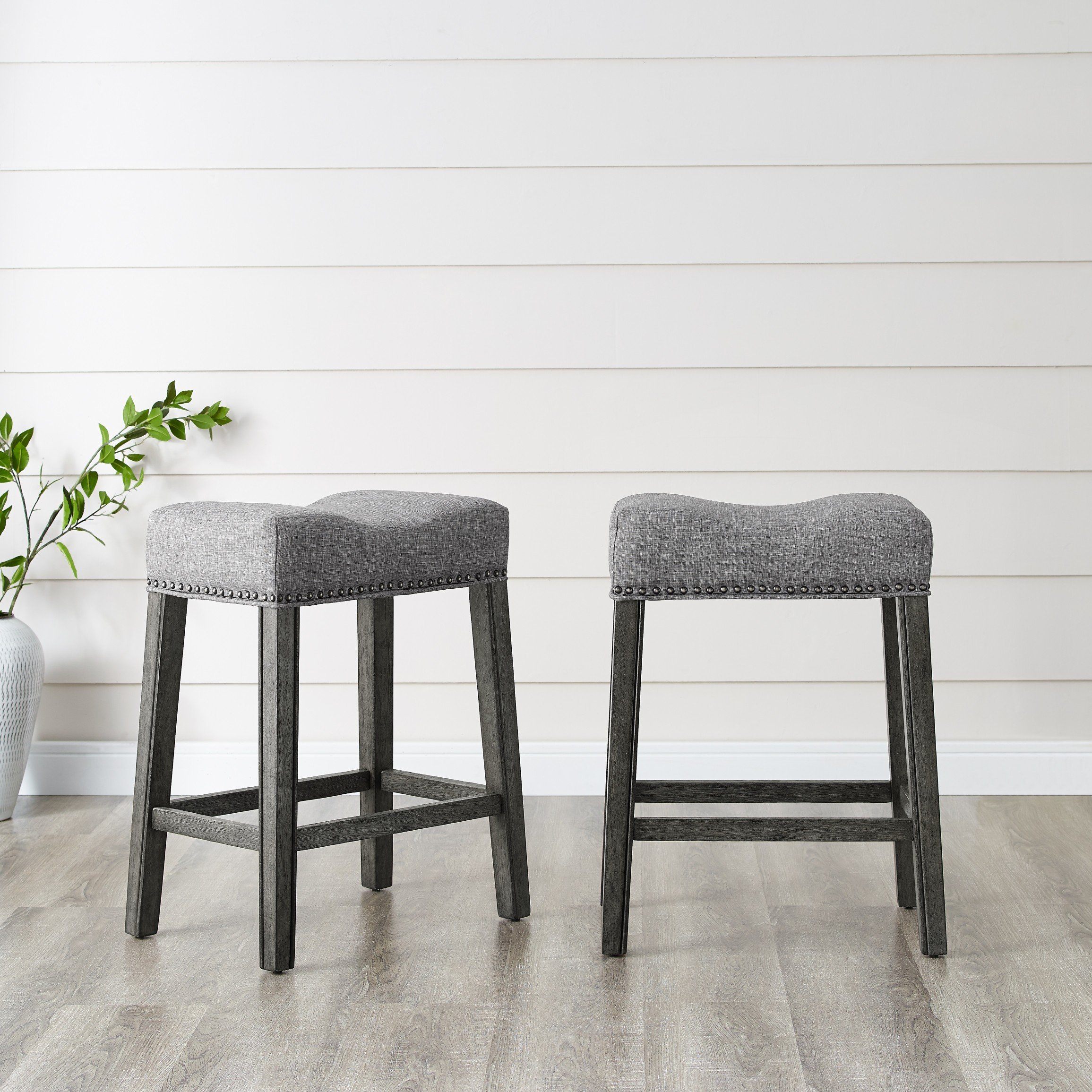 Roundhill Furniture Coco 布張りバックレスサドルシートカウンタースツール 高さ25.5インチ 2個セット グレー｜global研究所