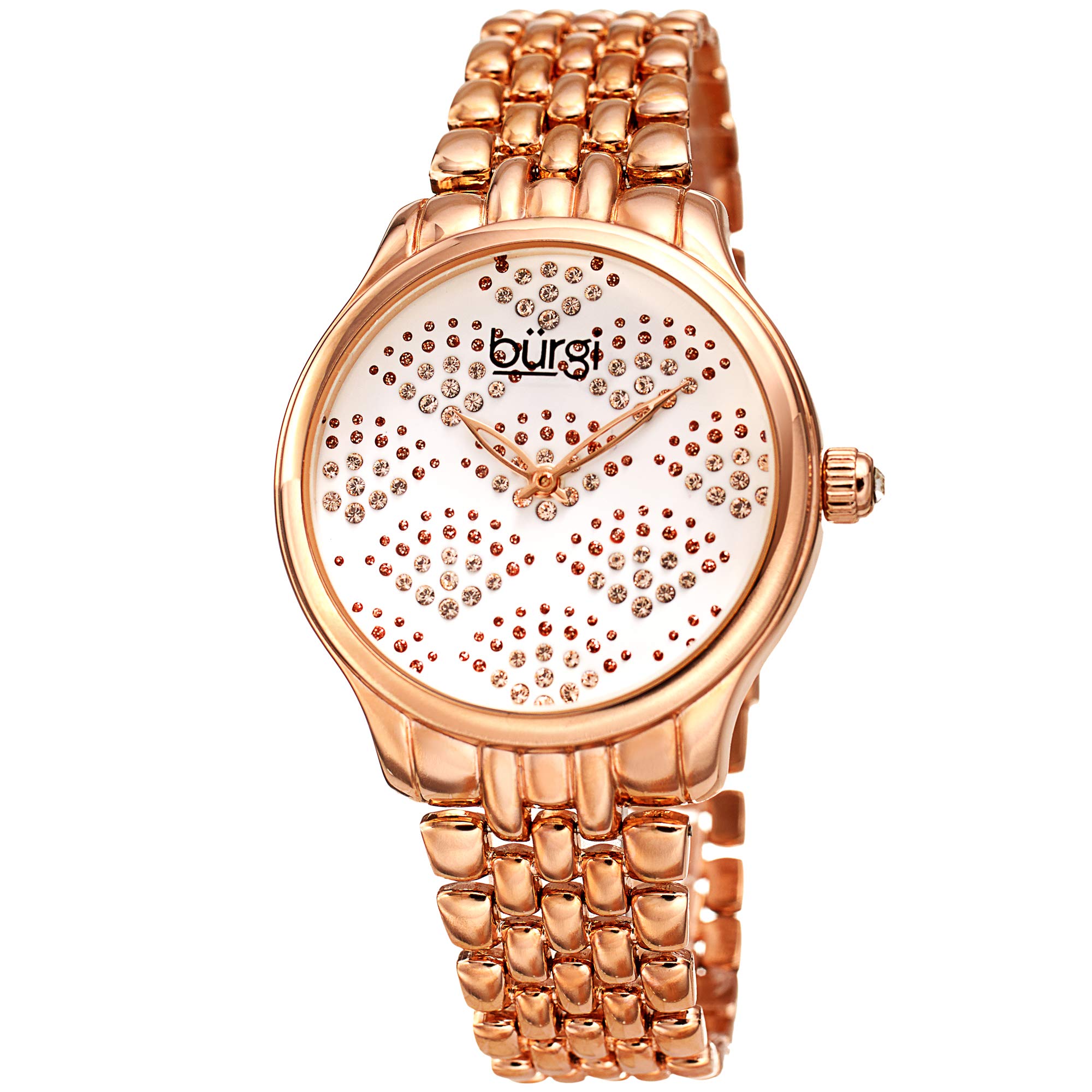 Burgi Designerステンレス鋼スチール写真Women \u0027s Watch ? Sparkling Dial with Swarovski Crystals インチ見目麗しい気違い行動様式 ? チェーンリンクブレスレットバンド さくら色ゴールド