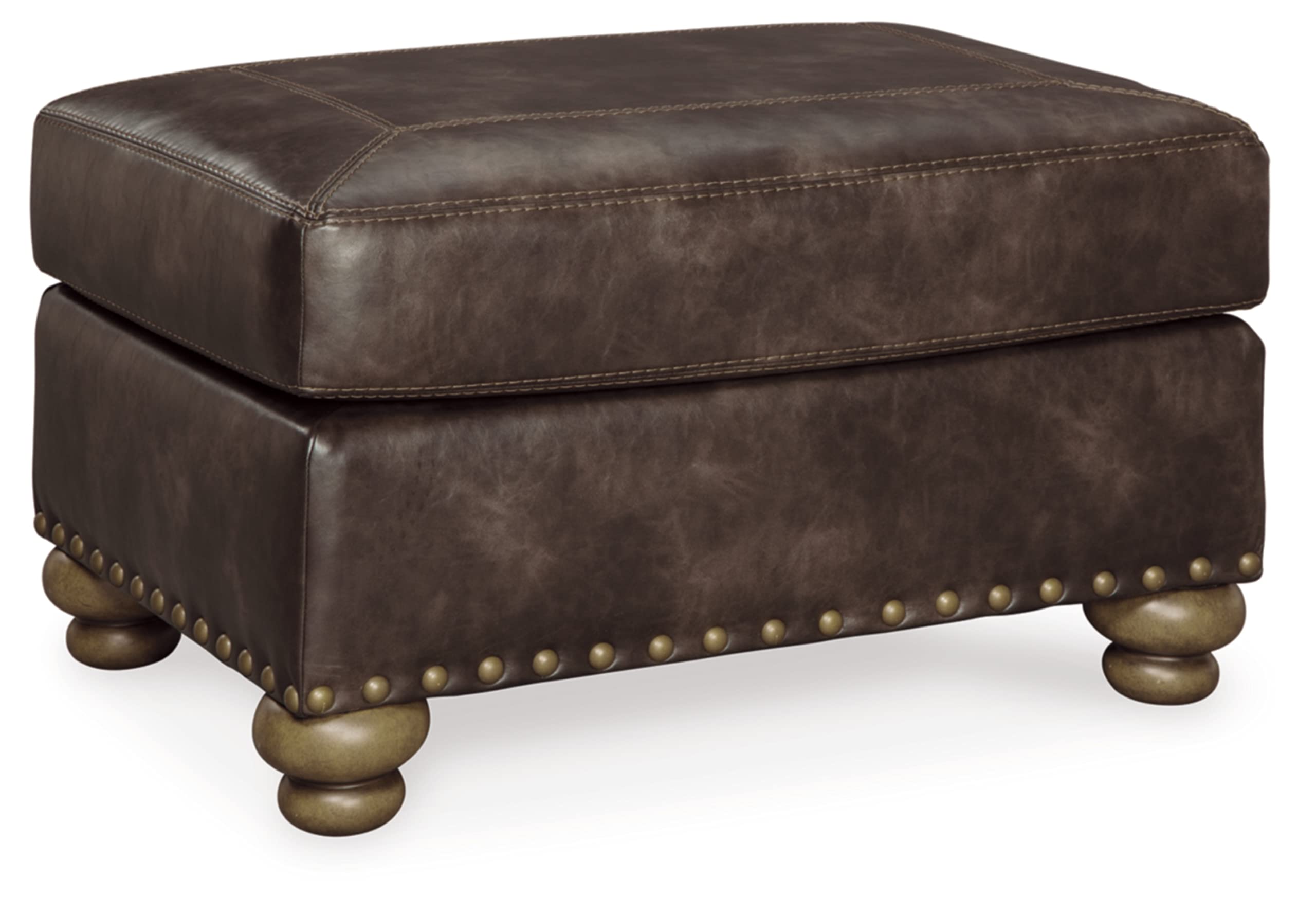 Signature Design by Ashley - Nicorvo Traditional Faux Leather Ottoman w/Nailhead Trim Coffee Brown 141［並行輸入］｜global研究所