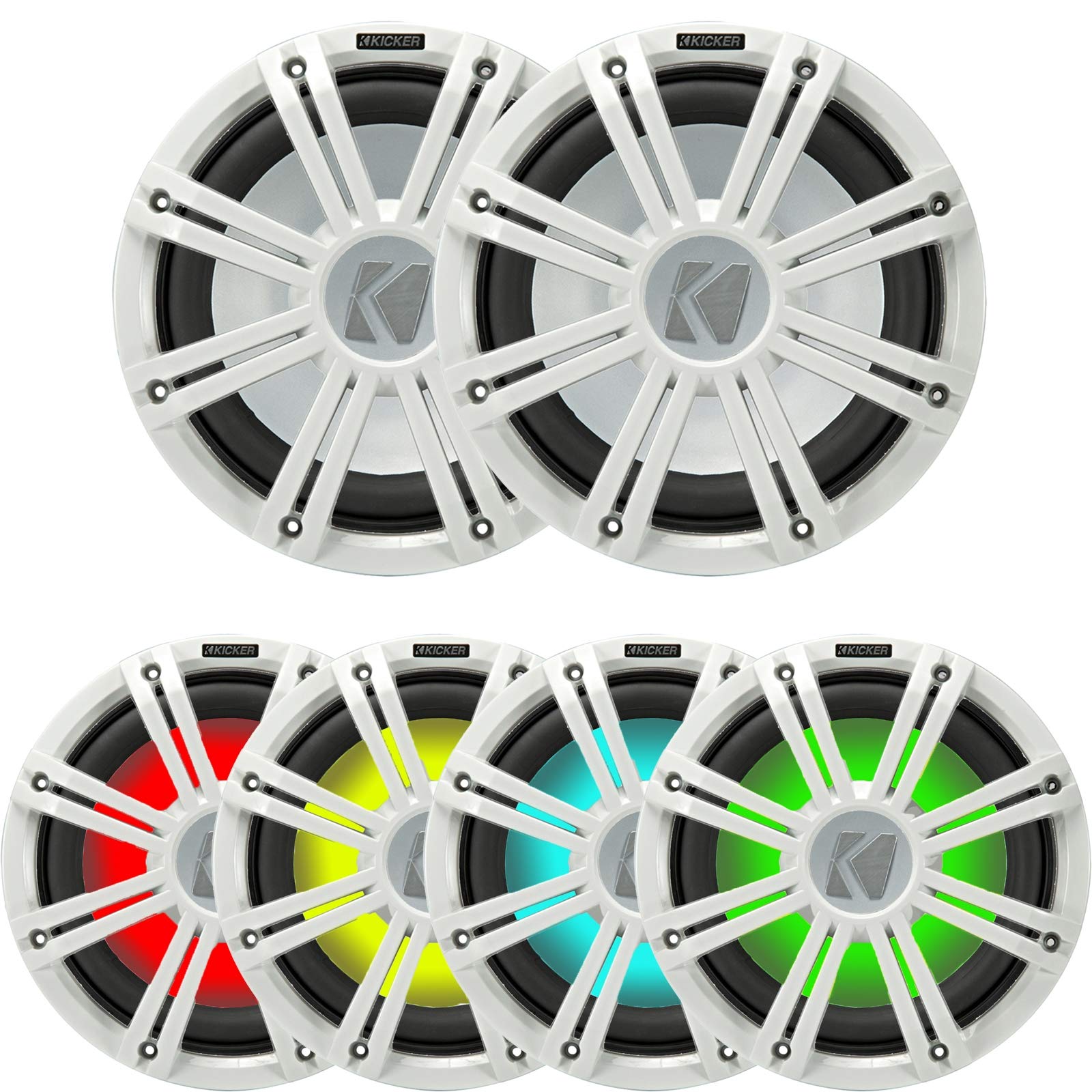 2 Kicker 45KMF104 10インチ 耐候性サブウーファー Freeairアプリケーション用 - 2 Kicker 45KMG10W 10インチ LED グリル (ホワイト)