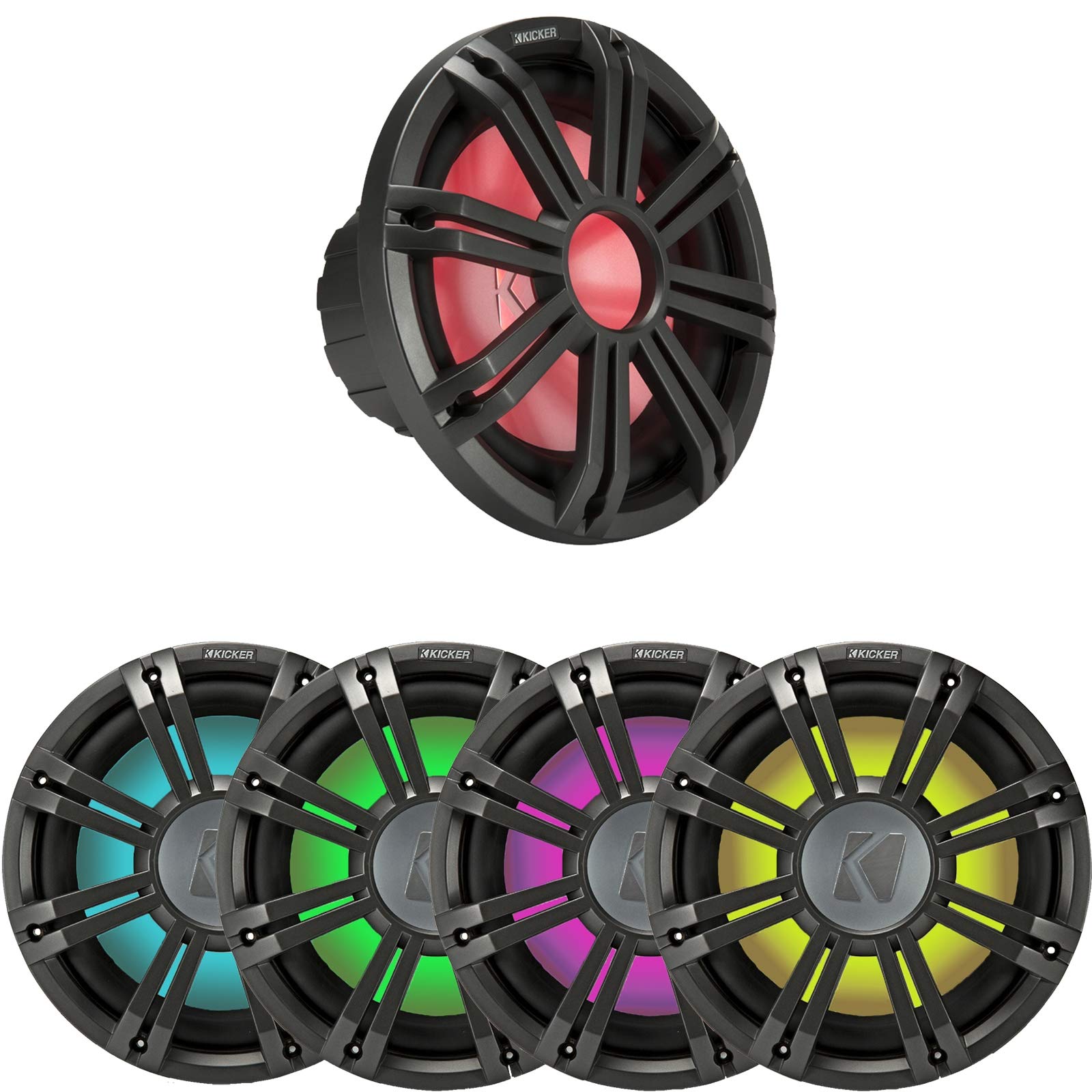 KICKER 45KM104 10in 耐候性 サブウーファー 45KMG10C 10in LED食べ物屋 (濃灰色)