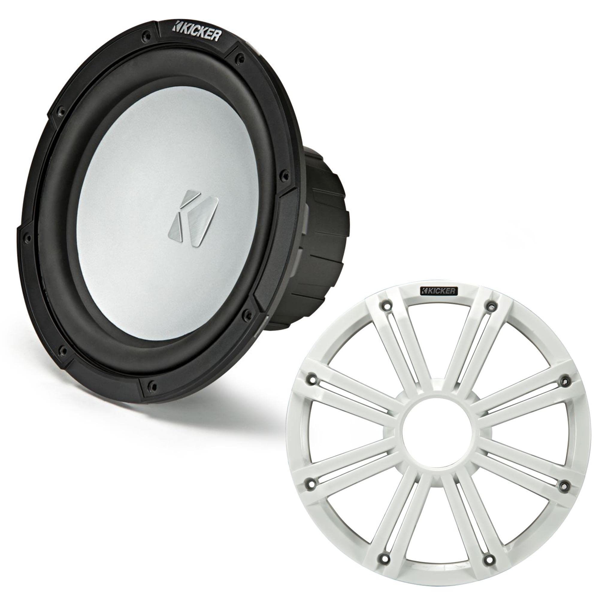KICKER 45KMF104 10インチ 耐候性サブウーファー Freeairアプリケーション用 4オーム 45KMG10W 10インチ LEDグリル(ホワイト)