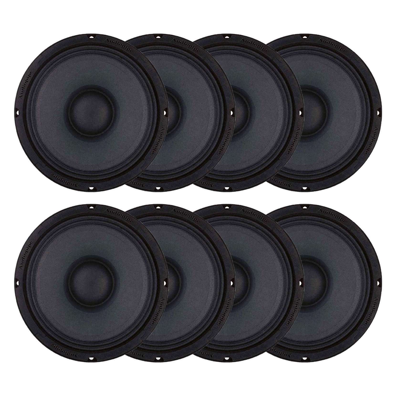 AudioPipe APMB-8B 8インチ 500ワット 8オーム 低/中低音 周波数 カーオーディオラウドスピーカー 2インチTILボイスコイル付き (8パック)