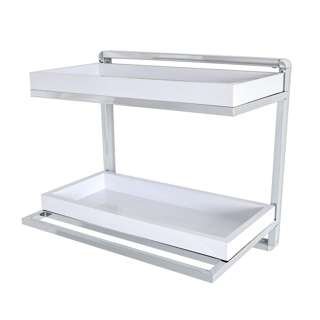 Danya B. Bathroom Accessories and Dcor Wall Mount 2-Tier Chrome Shelving Unit with Towel Rack and White Removable Trays 25,605円