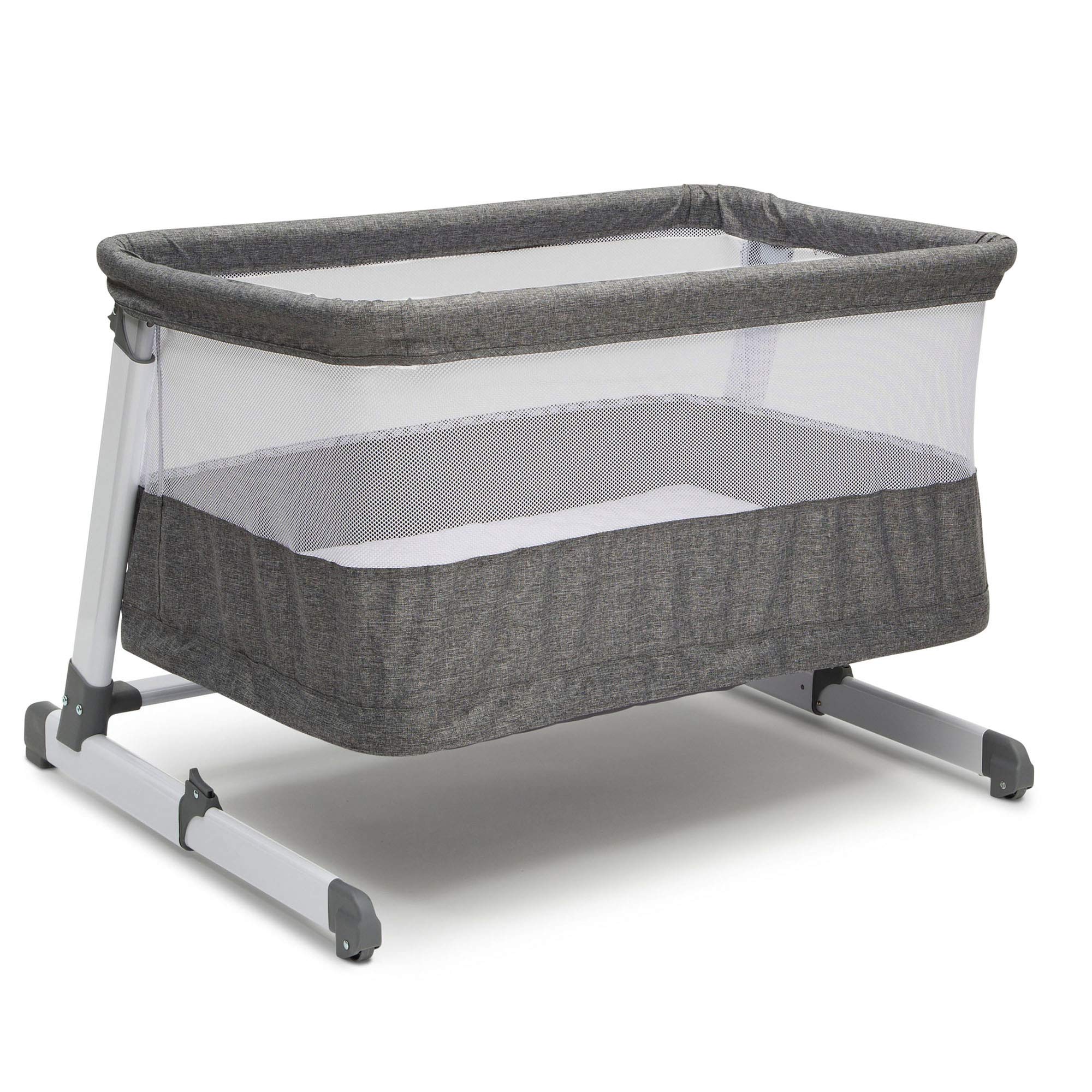 Simmons Kids Room2Grow Newborn Bedside Bassinet to Infant Sleeper - Height Adjustable Portable Crib Grey Tweed