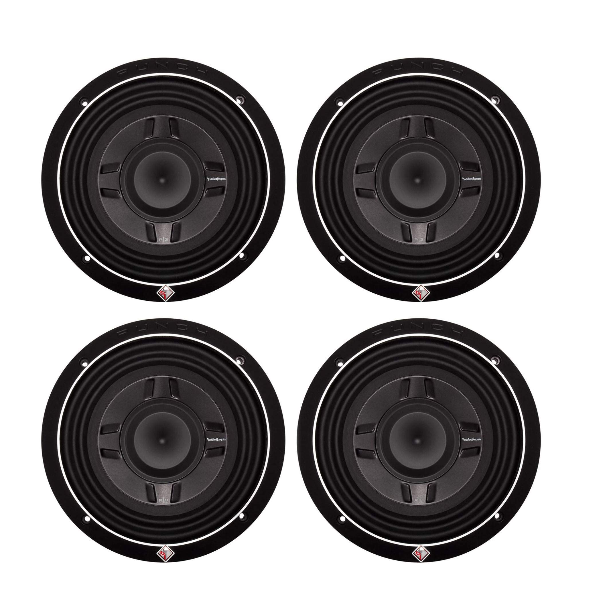 Rockford Fosgate 8in 300W 鉄道車両オーディオ 薄っぺらマウント 4オーム DVC サブウーファー (4風呂敷き包み)