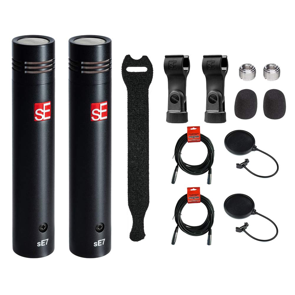 sE Electronics sE7 Small-Diaphragm Condenser Microphone (Matched Stereo Pair) with Touch Fastener Straps (10-Pack)  (2) 20\u0027 XLR Cable \u0026 (2) Pop Filter Bundle パソコン・周辺機器-PCサプライ・消耗品