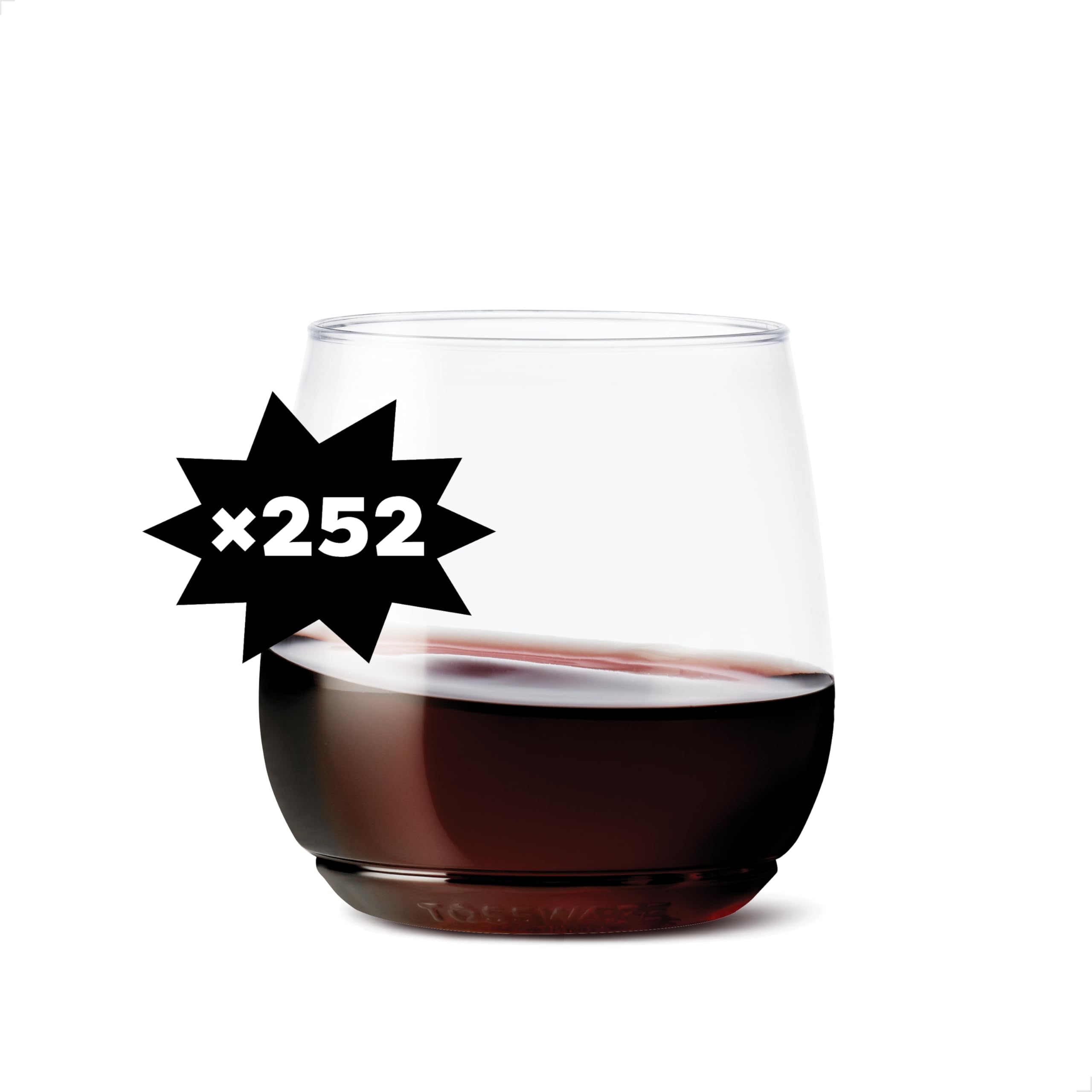 TOSSWARE 12oz Tumbler Jr - Set of 252 recyclable cocktail and whiskey plastic cup - stemless shatterproof and BPA-free Clear Glass