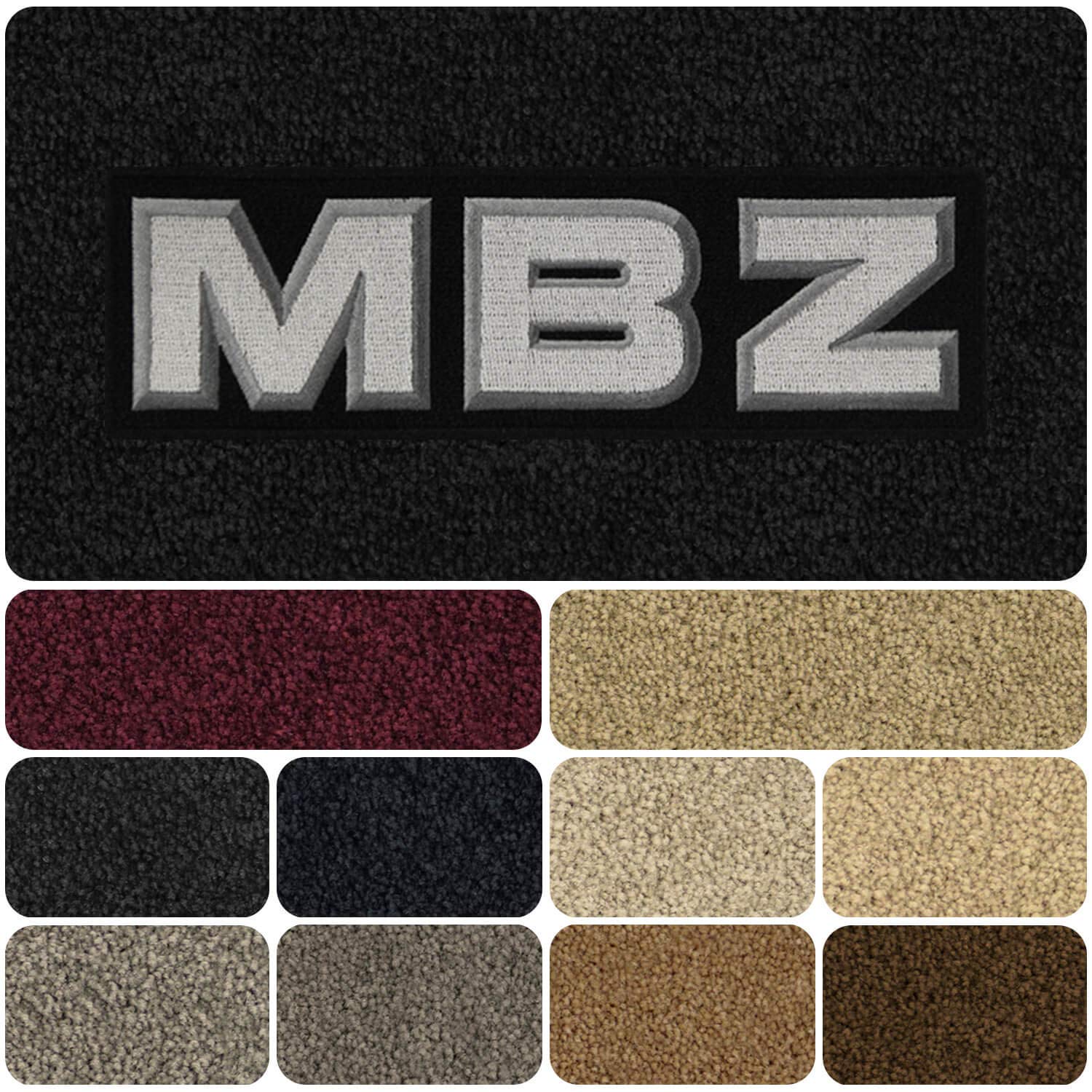 Lloyd Mats メルセデス・ベンツ 250SE 1965-68用Luxe Black 4ピースフロアマット シルバーとグラファイト MBZレタリング ブラックアップリケ