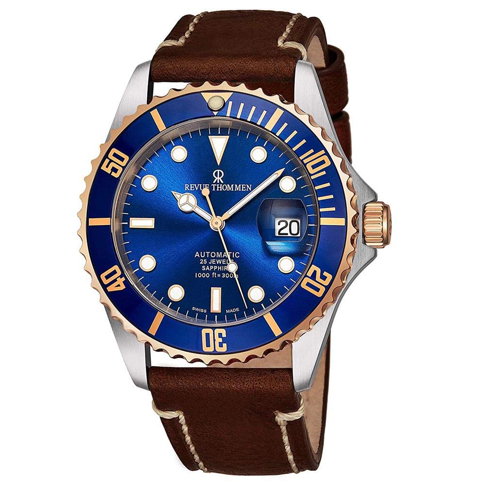 Revue Thommen 17571.2555 Diver XL Blue Dial Brown Leather Men\u0027s Automatic Watch