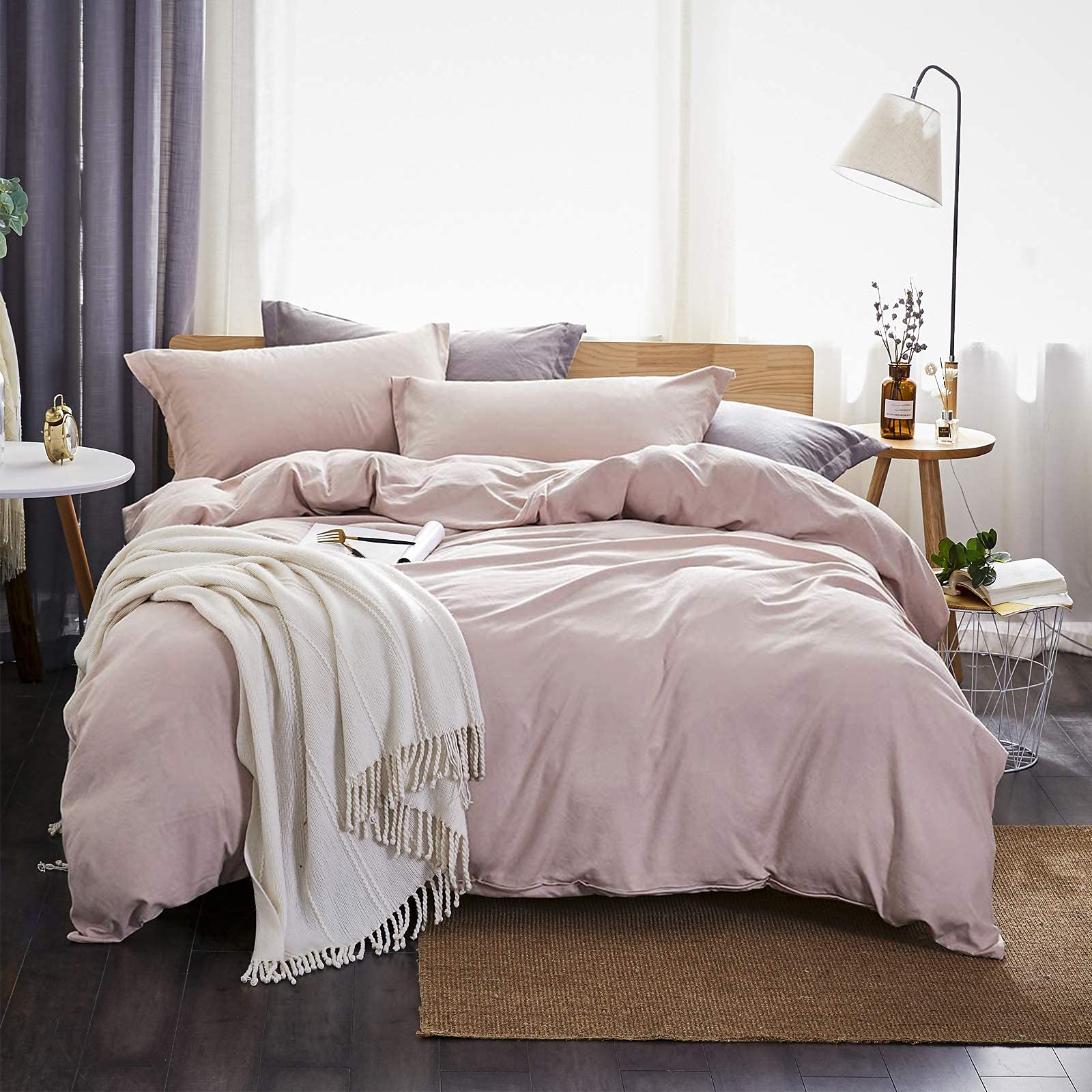 Dreaming Wapiti Duvet Cover Queen 100% Washed Microfiber 3pcs Bedding Duvet Cover Set Solid Color Soft and Breathable with Zipper Closure \u0026 Corner Ties（Pink Mocha Queen）